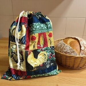 Farmhouse Rooster Cotton Bread Bag, Reusable Sourdough Storage, Handmade Bread